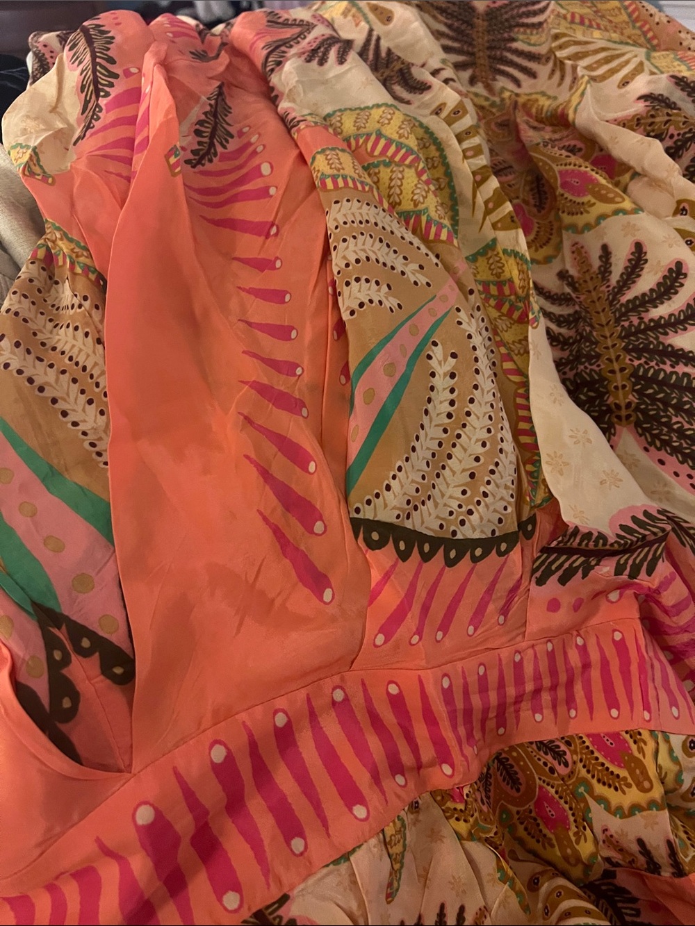 FARM Rio Palm Scarf Sand Coral Pink & Yellow Tropical Print Maxi Dress, NWT, XL - Picture 4 of 11
